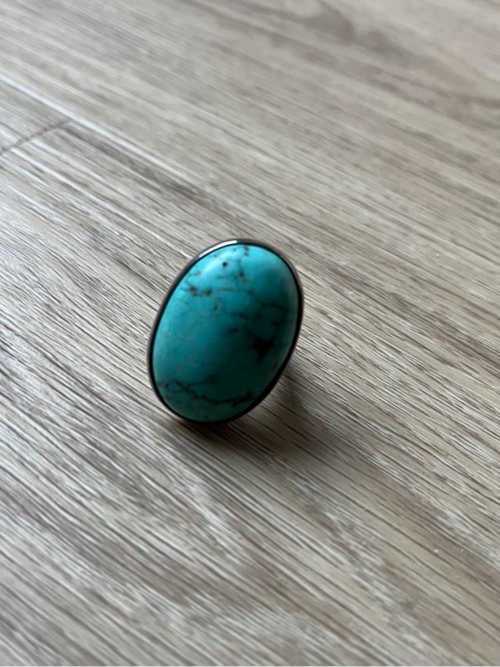 Oval Turquoise Statement Ring in Blue - Sterling-Style Setting